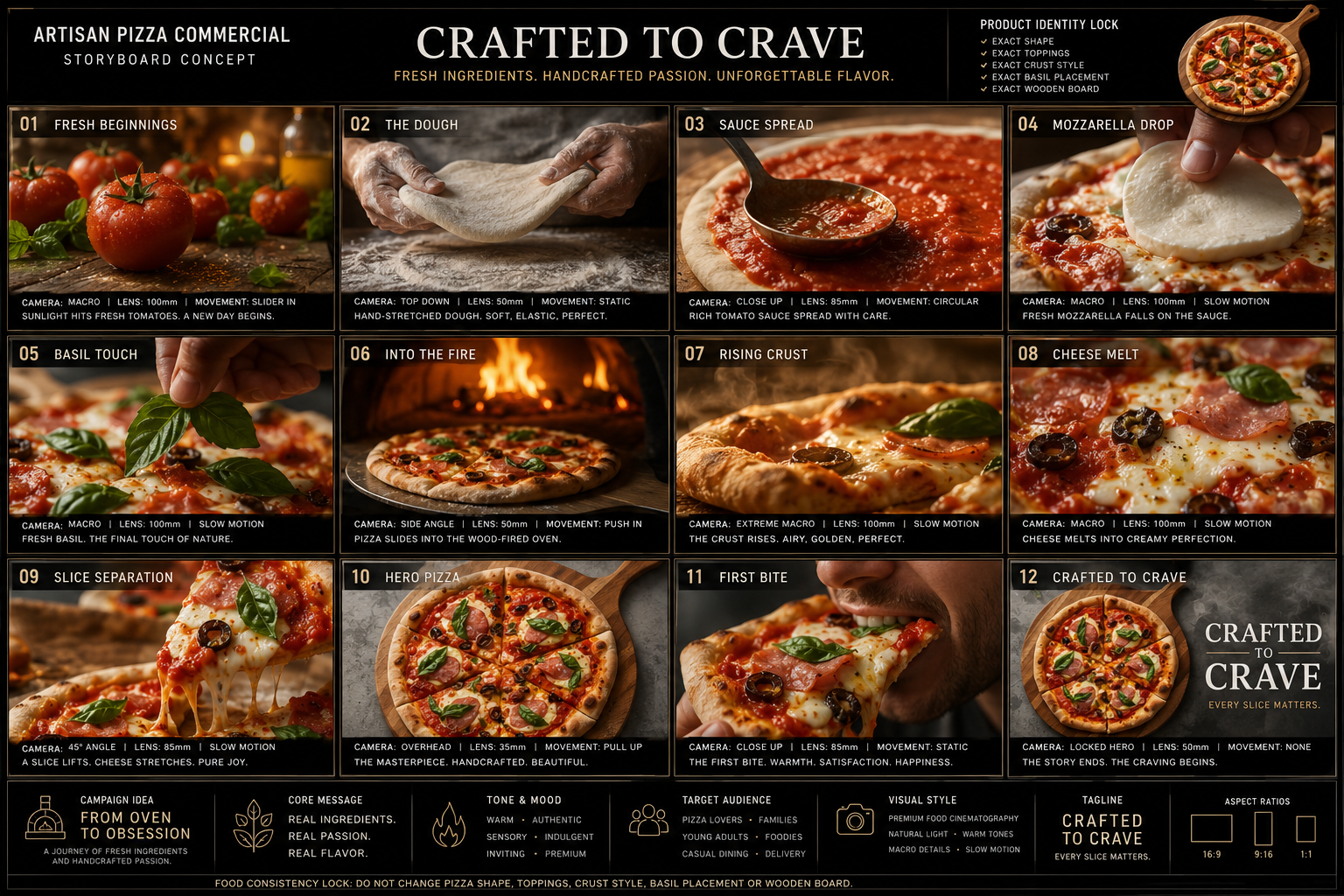 Artisan Pizza commercial storyboard concept